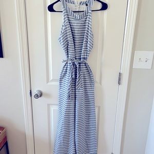 Blue striped belted jumpsuit